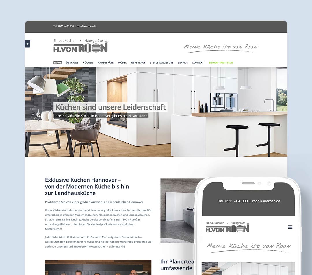 Küchenstudio H. von Roon Website Relaunch Werbeagentur Hannover