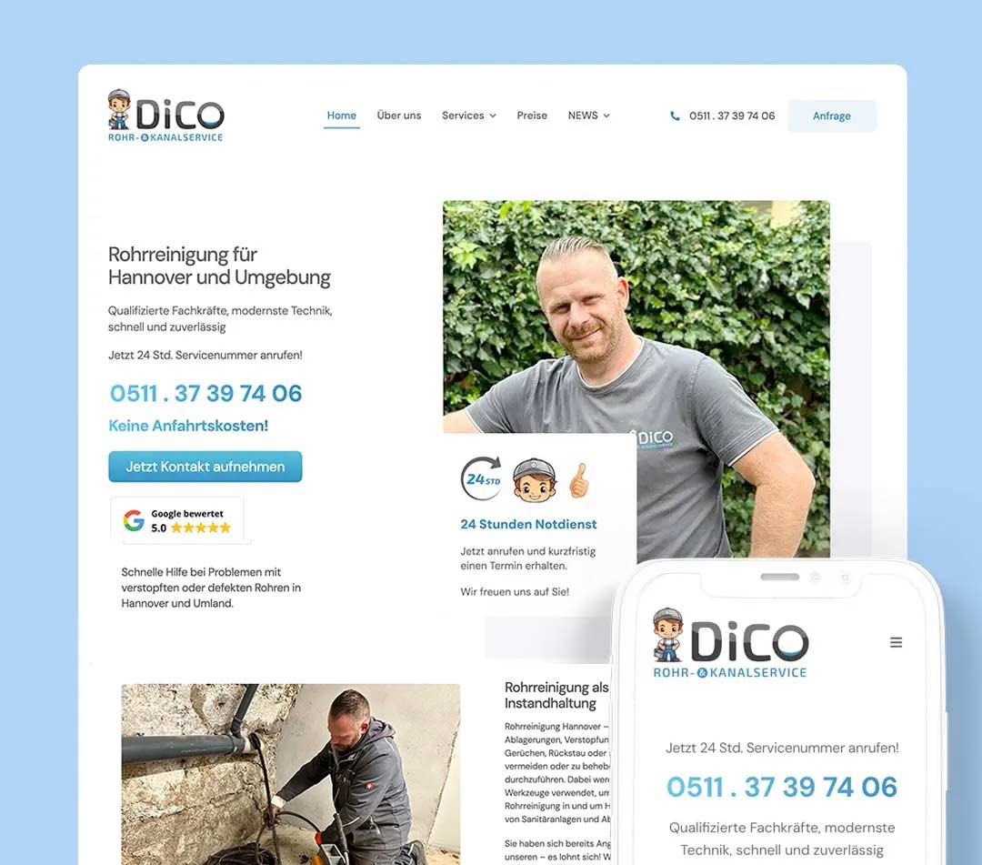 Website DICO Rohr- & Kanalservice